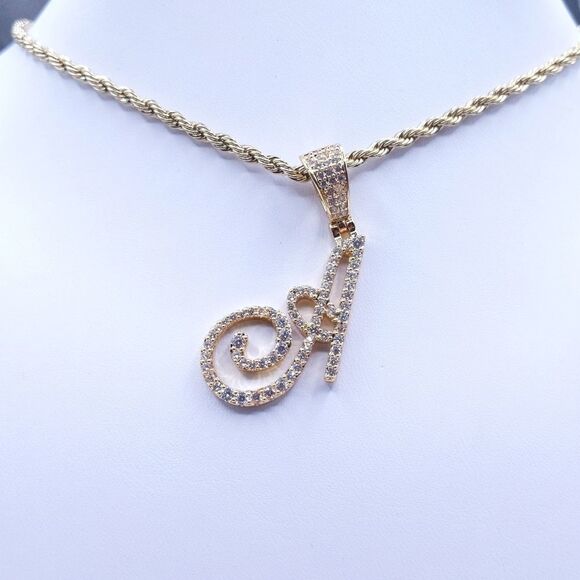 18"Rope Chain - Gold Finish Cursive Initial A. - Picture 4 of 9